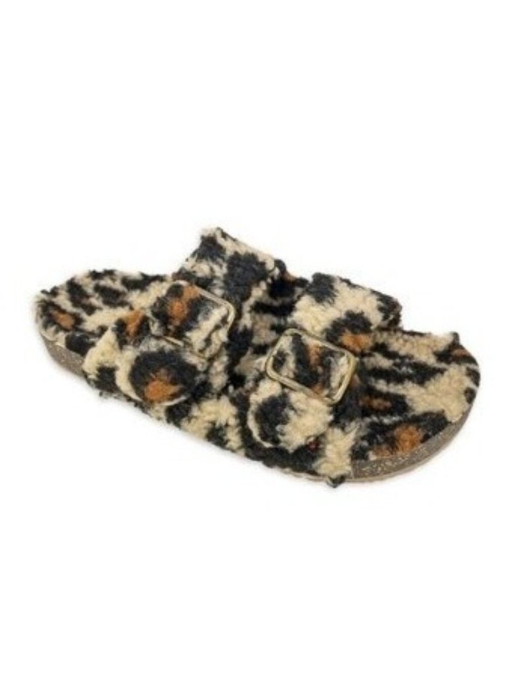 Secret Treasures Size 11 Sandals Leopard Print Fuzzy Adjustable Double-Buckle